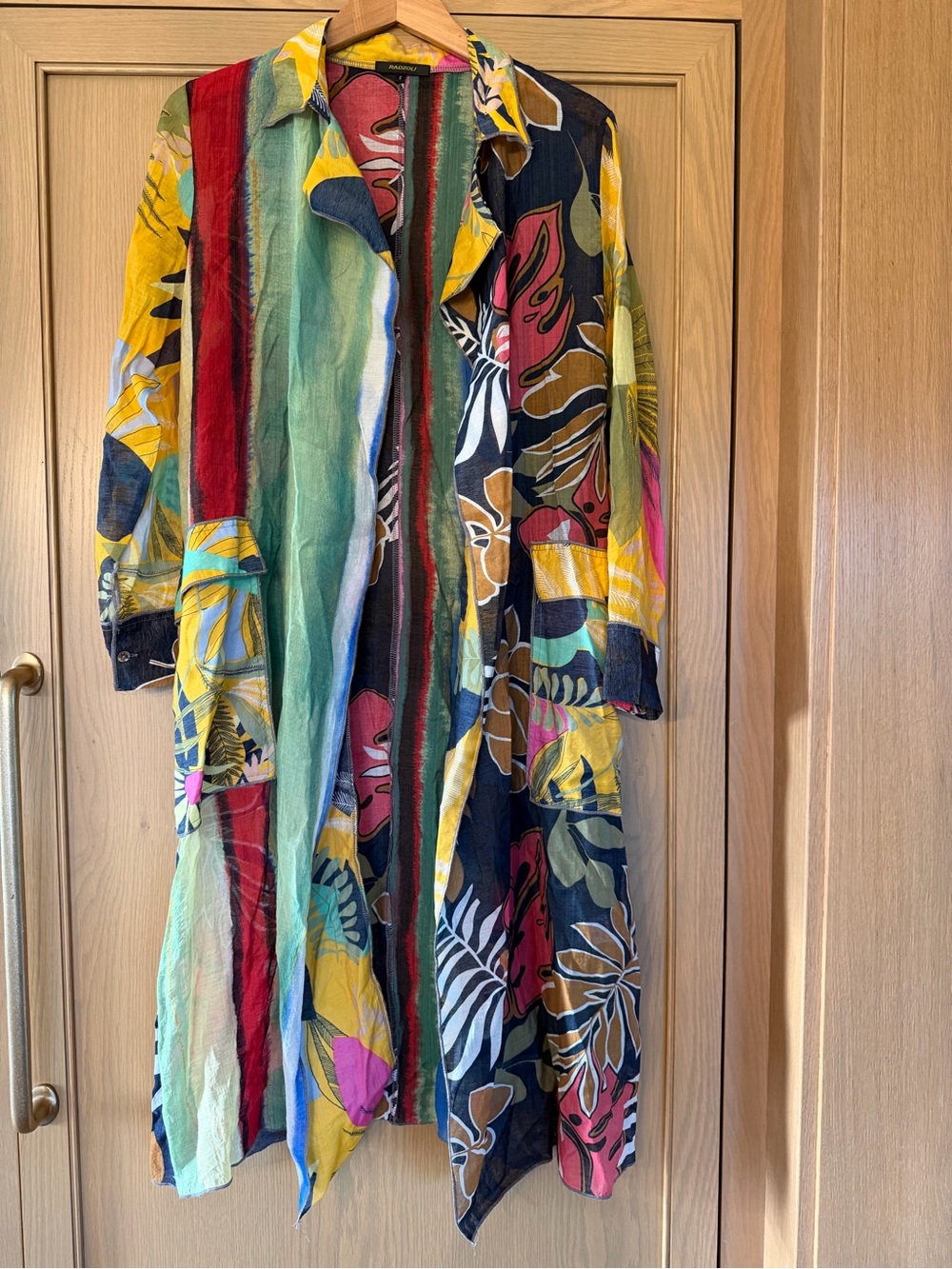Radzoli Vibrant Pink, Yellow & Green Printed Open Duster Layering Top / small